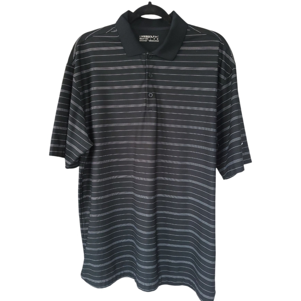 Nike Golf Fit Dry Polo XL Black Stripe Performance Shirt Casual Work Active